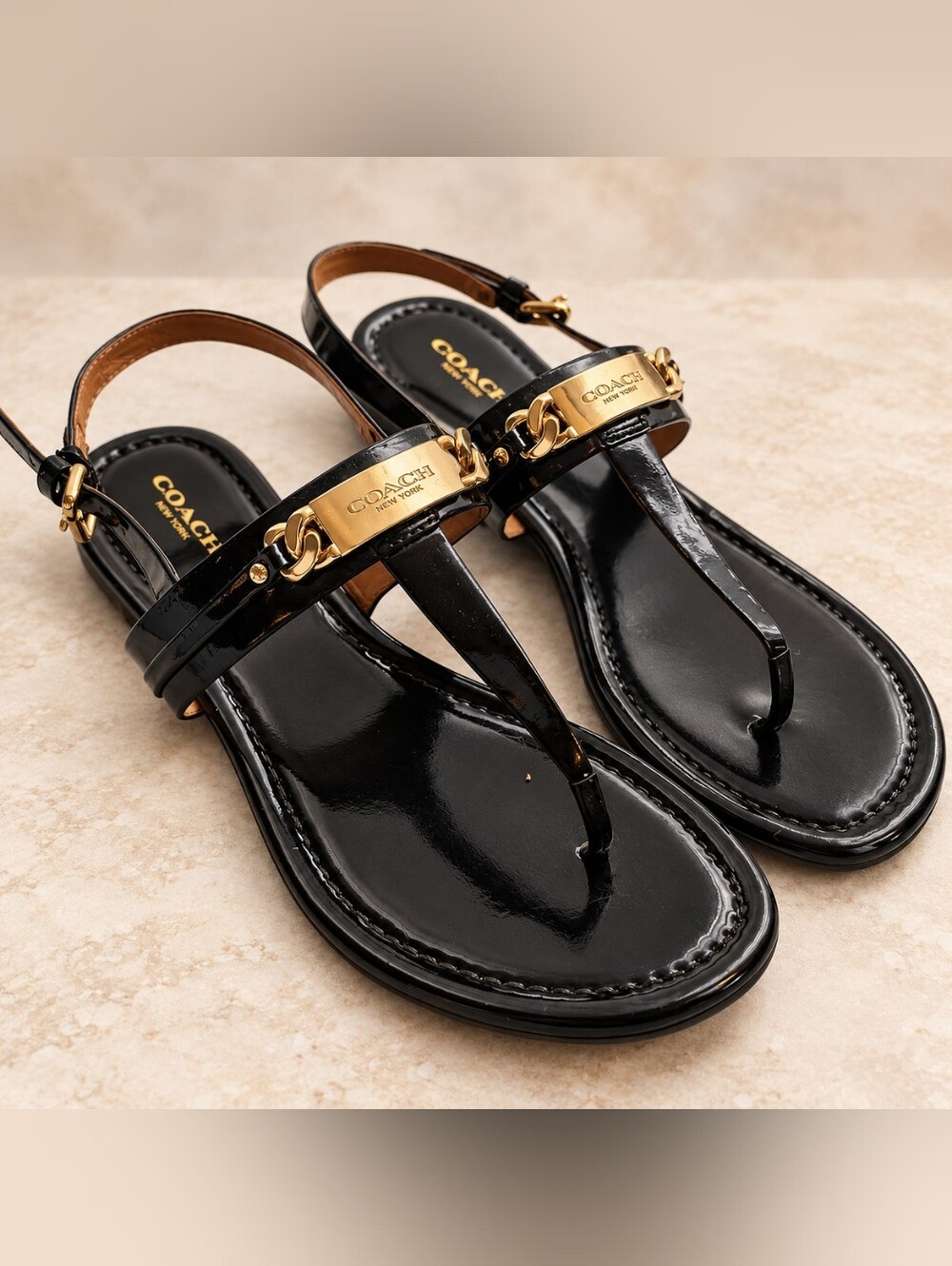 COACH Women's Caterine Black Patent Leather Slingback Sandals A7797/A7799 SZ 8
